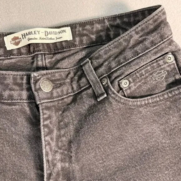 Harley-Davidson Black Bootcut Faded Jeans Moto Vintage Style Denim‎ 90s Y2K Sz 8 - Picture 8 of 9